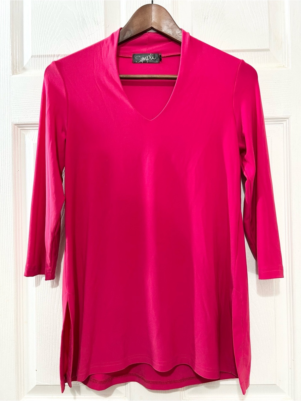 Sympli Canada V-Neck Tunic Top 3/4 Sleeve Stretch Jersey Hot Pink Size 6